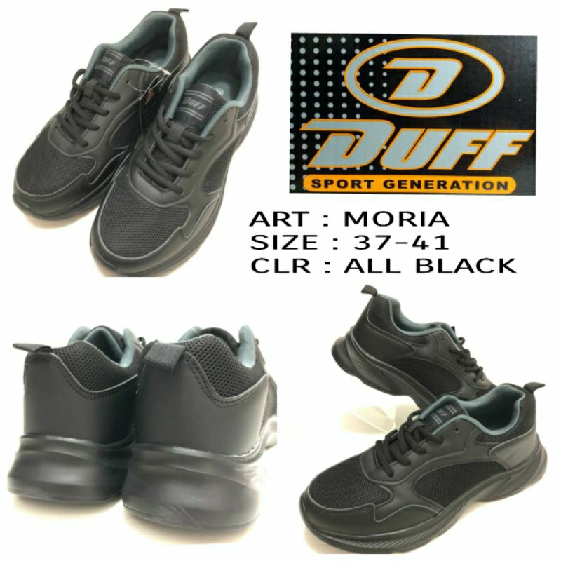 SEPATU SEKOLAH SNEAKERS ORIGINAL BY DUFF MORIA SIZE 37-41 ALL BLACK