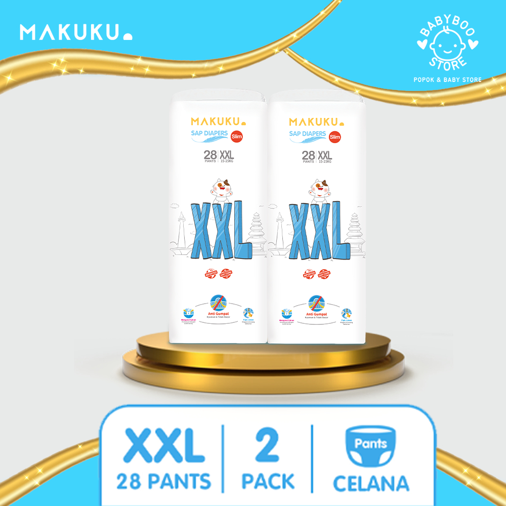 MAKUKU SAP Diapers Slim Pants XXL28 x 2 Pack Popok Bayi Celana Tipis Anti Gumpal Cepat Kering dan Mencegah Ruam