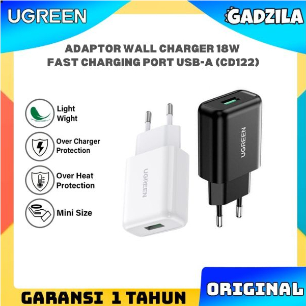 UGREEN Kepala Adaptor Charger USB Port Fast Charging Casan HP QC3.0 18W Untuk Iphone Samsung Oppo