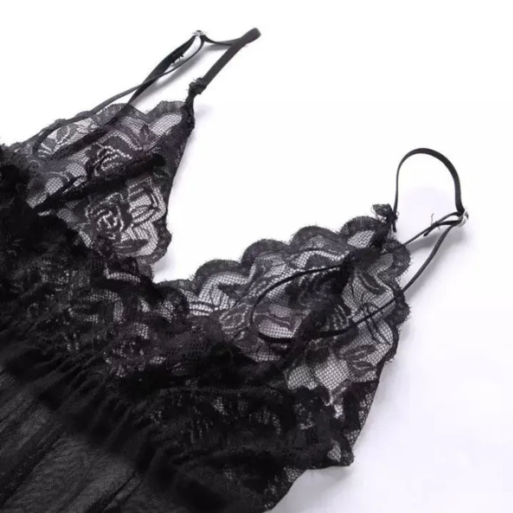 Ready JKT - Pakaian Lingerie Sexy V-Neck Model Renda Serat Mesh Eksotis / G String Bra Set Dres