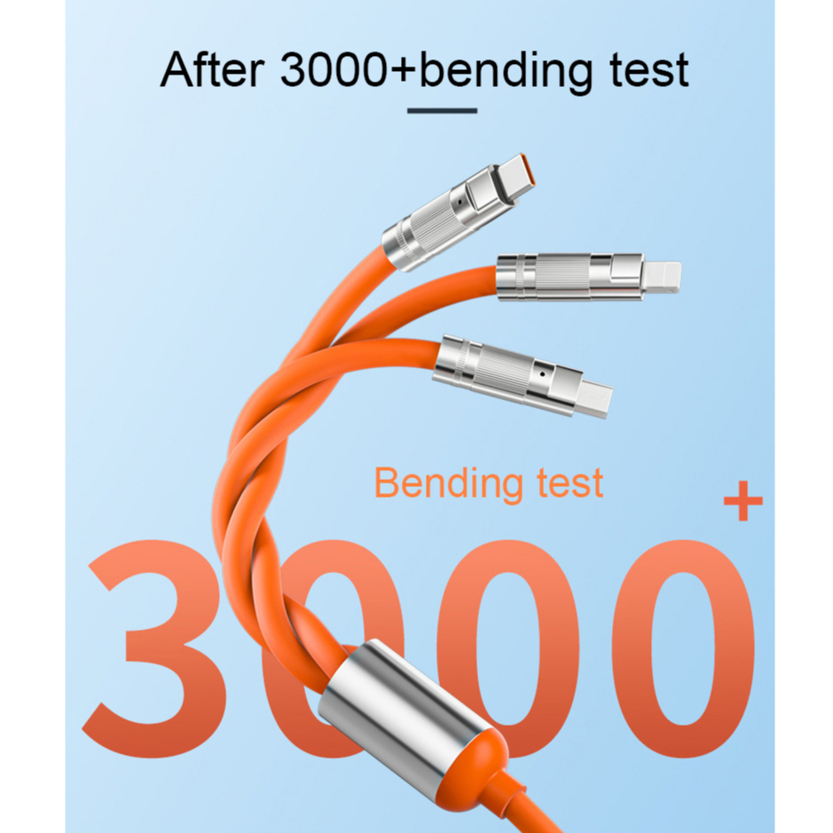 3in1 Kabel Data 120W 6A Super Fast Charge Micro USB Type-C iPhone Pengisian Super Cepat Silikon Cair For iP iOS Lightning Fast Charging XIAOMI OPPO VIVO HUAWEI SUMSUNG