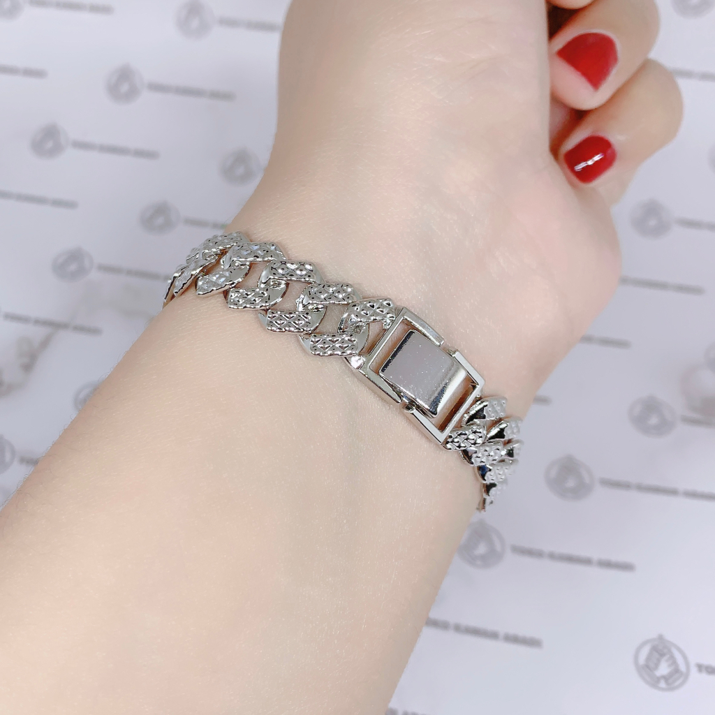 Gelang Tangan Xuping Silver Perhiasan Fashion Wanita Dewasa Motif Rantai Permata Putih *11