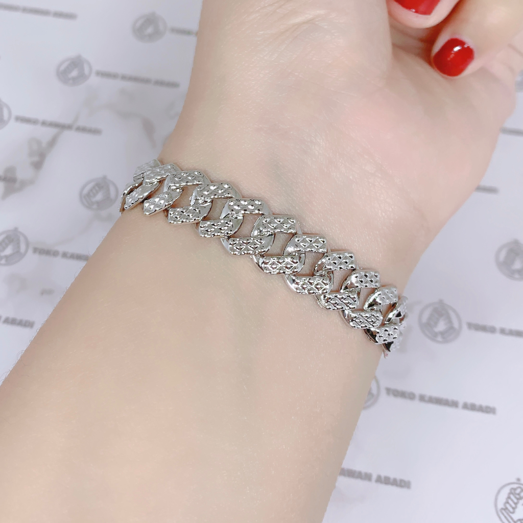 Gelang Tangan Xuping Silver Perhiasan Fashion Wanita Dewasa Motif Rantai Permata Putih *11