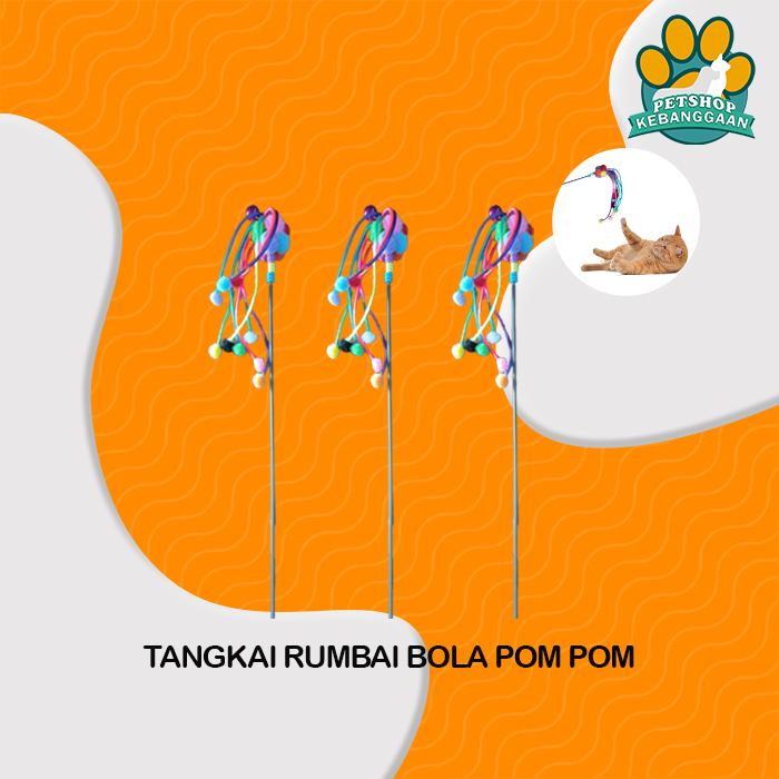 Mainan Kucing Tangkai Rumbai Bola Pom Pom Cat Toys