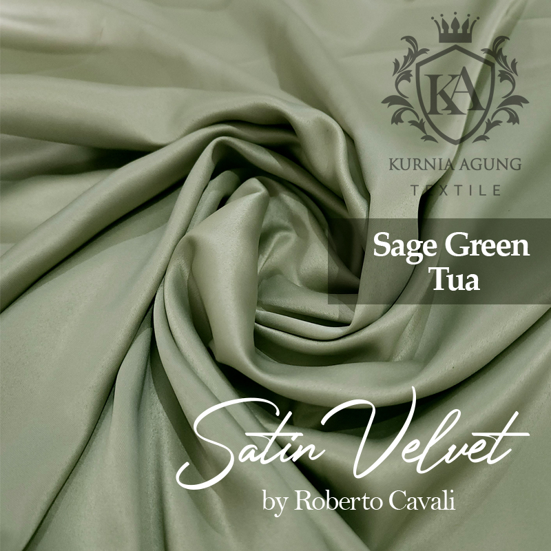 Kain Satin Velvet Silk Premium SAGE GREEN HOT Satin Bridesmaid Bahan Puring Gaun Meter dan 0.5 Meter Lebar 150cm