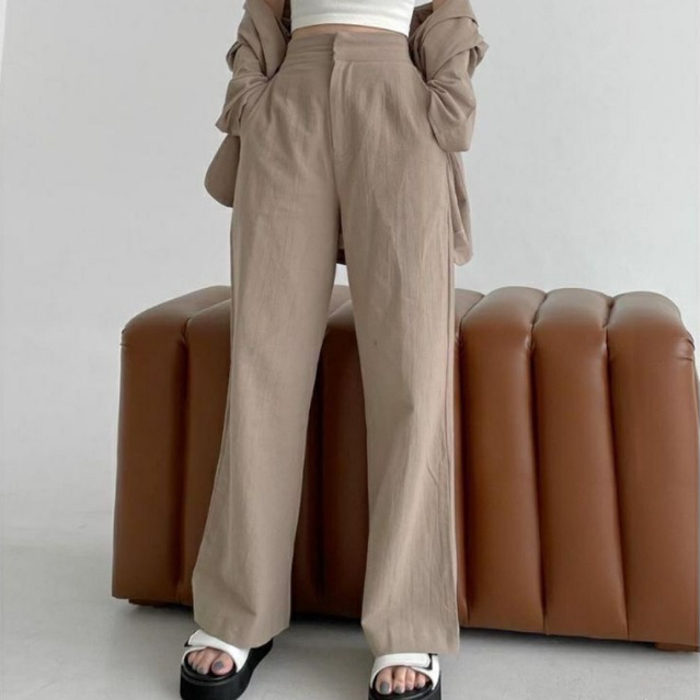 Meelissa Celana Kulot Linen Crinkle Highwaist Celana Kulot Loose Pants