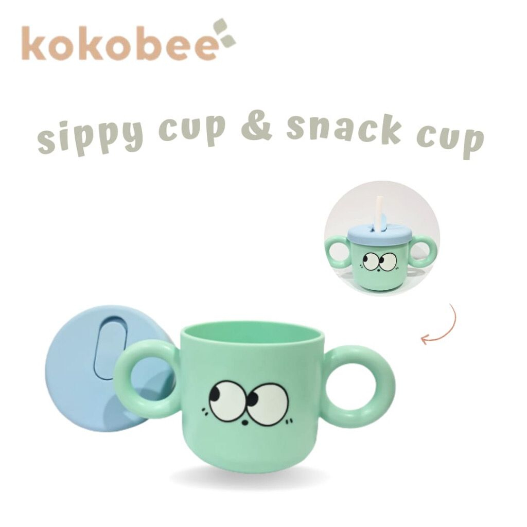 KOKOBEE - Toukie 2in1 Snack Cup and Milk Sippy Cup Baby With Straw (240ml) 6m+ / Leak proof / anti tumpah / mcoconi / cangkir bayi / cangkir lucu / gelas minum bayi / training cup / tempat snack bayi / peralatan makan bayi / grosir / dengan sedotanab