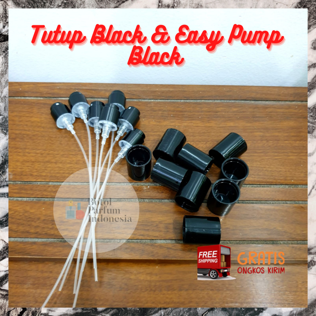 SET TUTUP BLACK & EASY PUMP / SEMI PRESS BLACK SPRAY BOTOL PARFUM DIAMETER 15MM