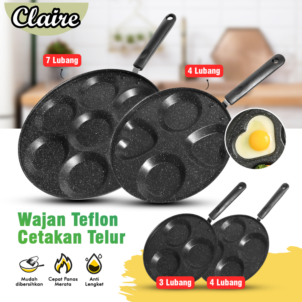 Claire Panci Wajan Penggorengan Telur, Pancake Anti Lengket / 3, 4, dan 7 Lubang / Cetakan telur