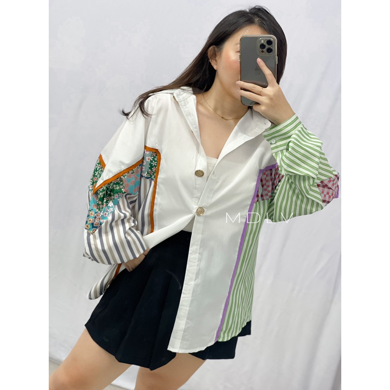 MDLV ~ 2450# Franda Patchwork Shirt Kemeja Oversize