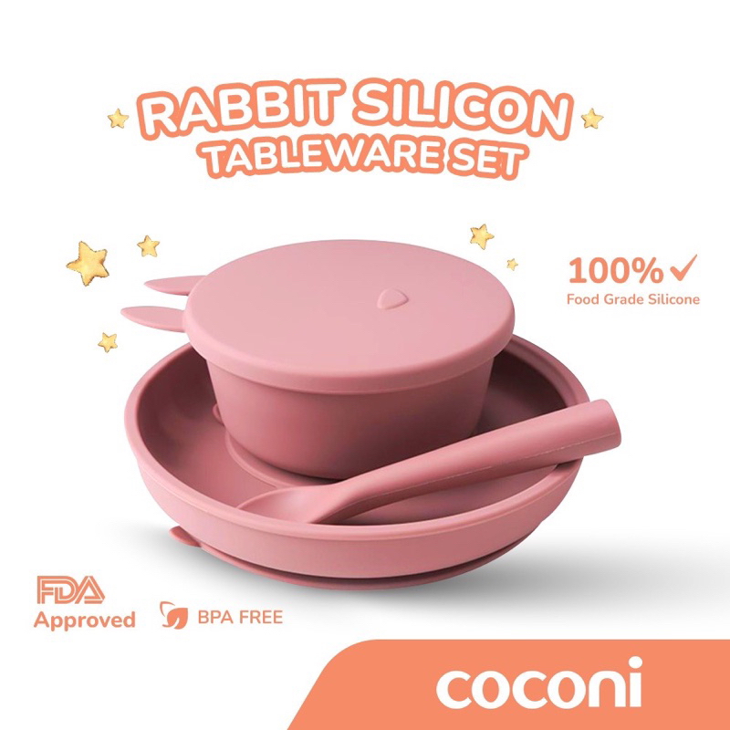 Coconi Rabbit Silicone Tableware Set Alat Makan Bayi Piring Mangkuk Sendok Silicone / Peralatan Makan Bayi