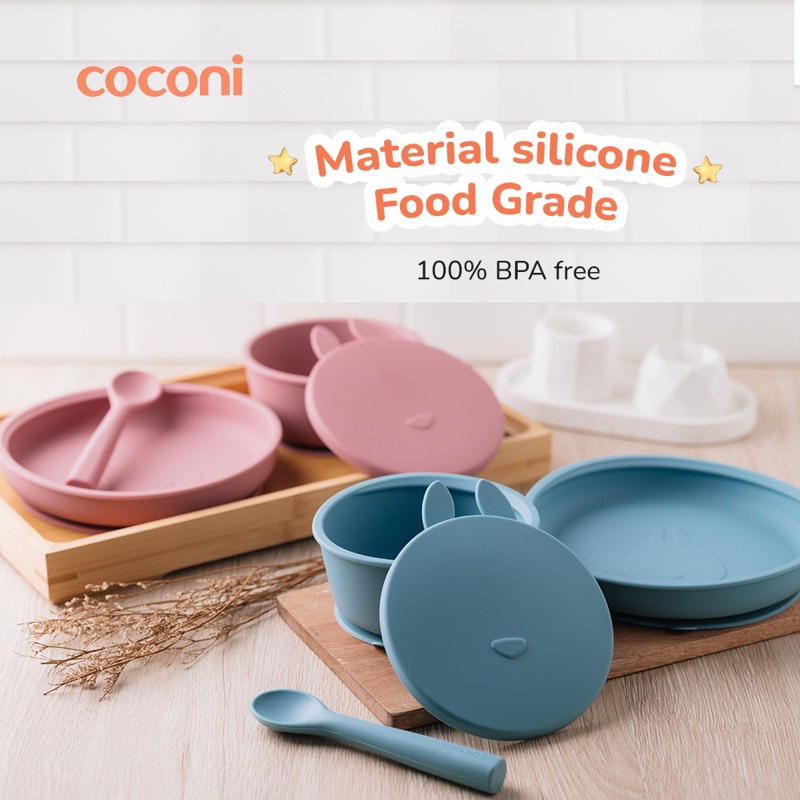 Coconi Rabbit Silicone Tableware Set Alat Makan Bayi Piring Mangkuk Sendok Silicone / Peralatan Makan Bayi