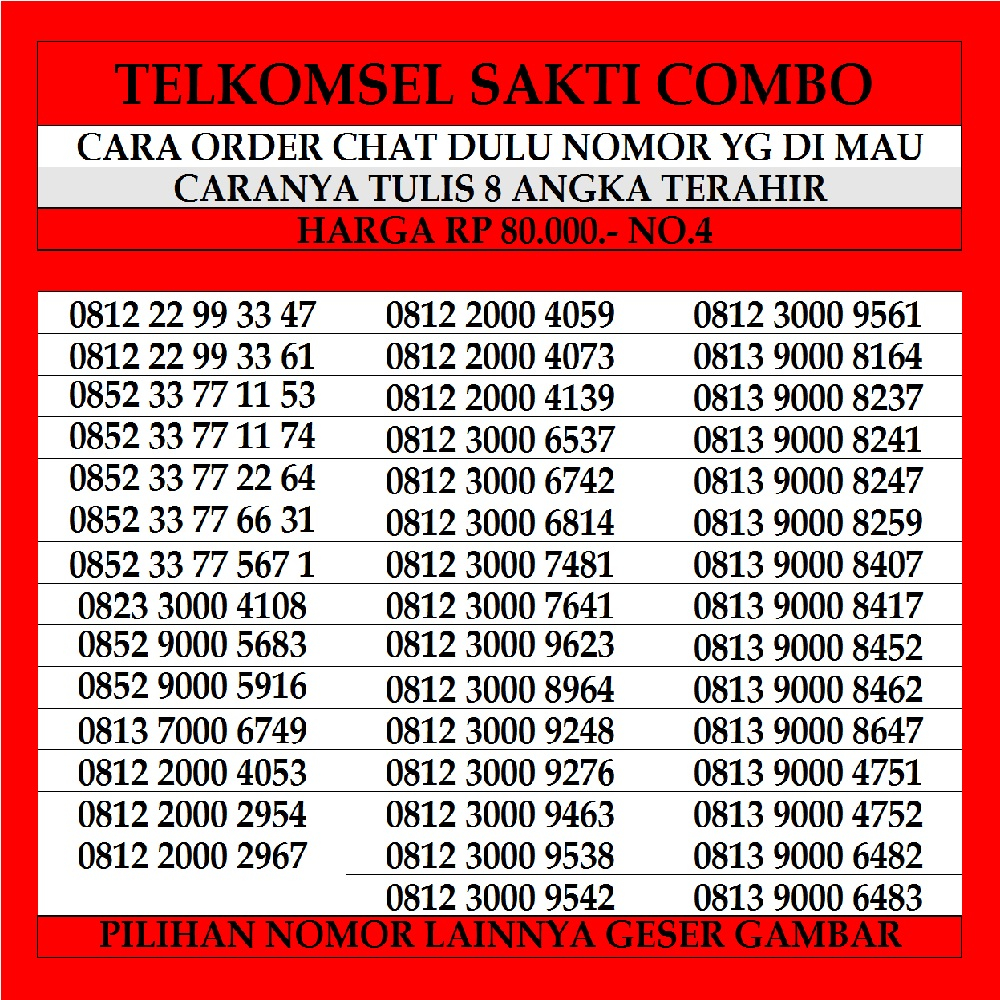 Nomor Cantik Telkomsel Sakti Combo 80 Simpati Loop Kartu As Perdana Nomer Prabayar