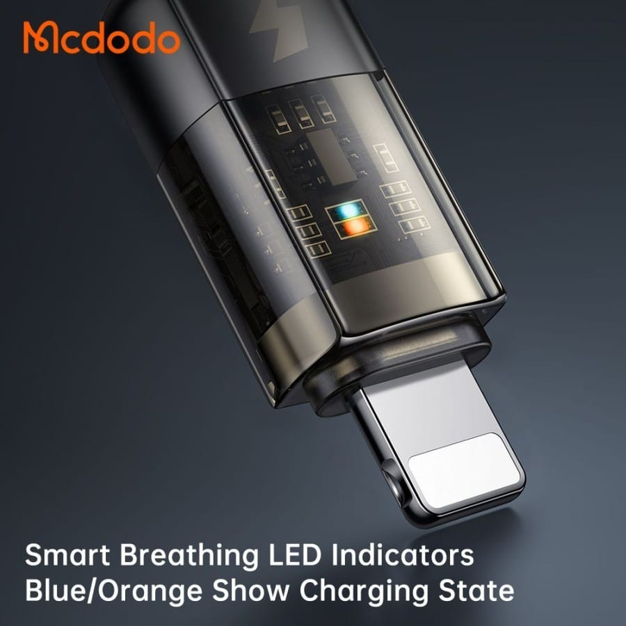 MCDODO Kabel Data USB to Lightning / Type-C FAST Charging AUTO POWER OFF Transparent Data Cable 1.2M