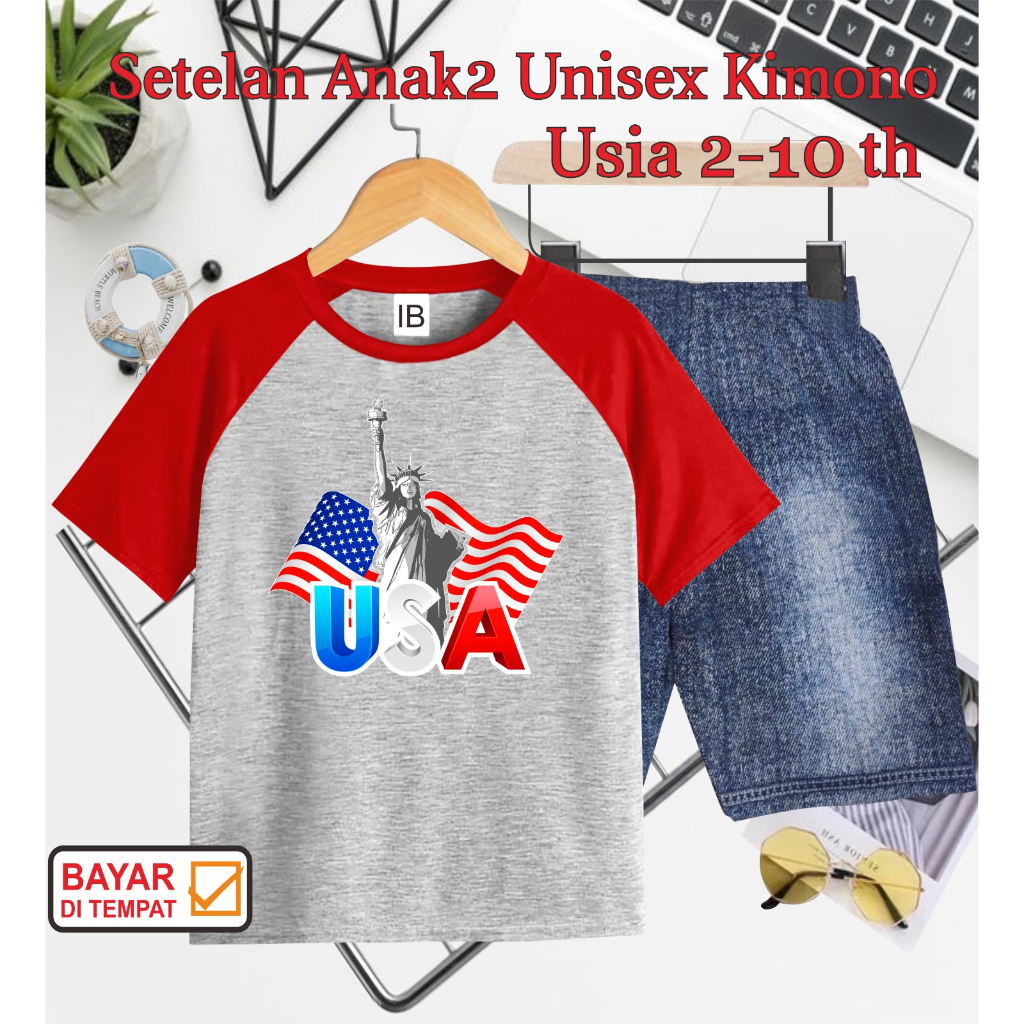 ((IB))SETELAN ANAK2 UNISEX KIMONO SEMI JEANS/USA DIGITAL SABLON