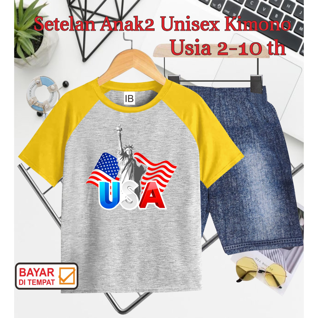 ((IB))SETELAN ANAK2 UNISEX KIMONO SEMI JEANS/USA DIGITAL SABLON