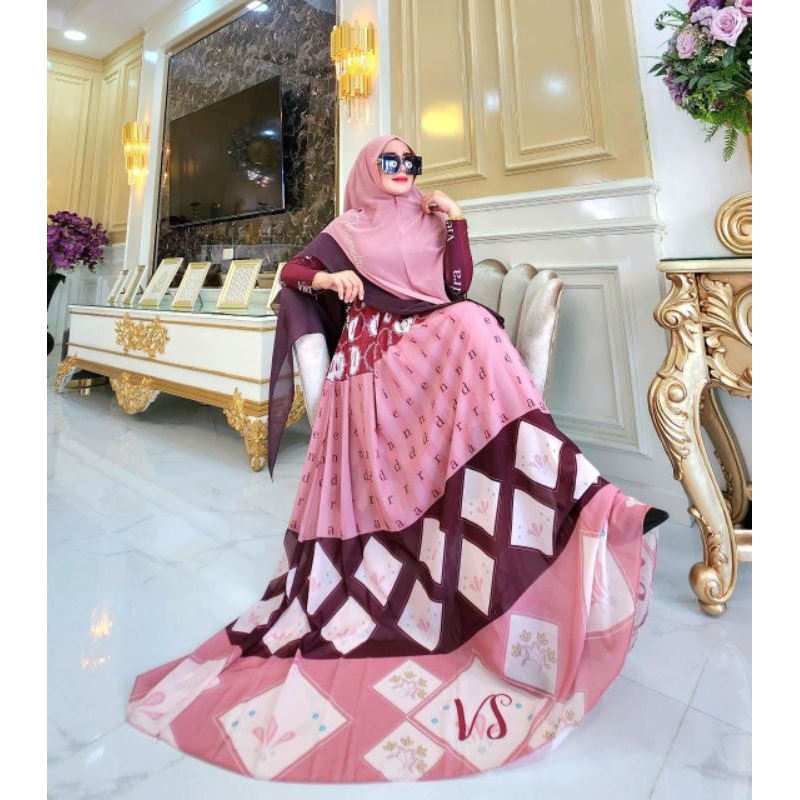 Karina Series By Viendra Syari Original Terbaru Gamis Set Khimar Ceruty Premium 2 Layer Modern Kekin