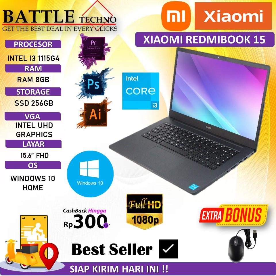 LAPTOP TERMURAH XIAOMI REDMIBOOK 15 INTEL I3 1115G4 8GB 256GB SSD FHD WIN10 HOME