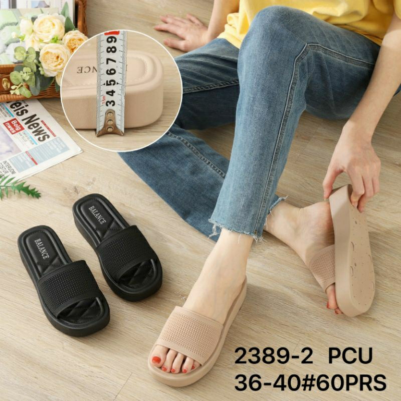 2389-2 Original Sandal Balance Wedges Rajut Selop Wanita Terbaru Import Tinggi Sendal Karet Jelly Slop Motif Rajutan PCU Kokop Cewek Perempuan Impor Simple Elastis Empuk Cantik Elegan 2389 Murah Simpel Kekinian