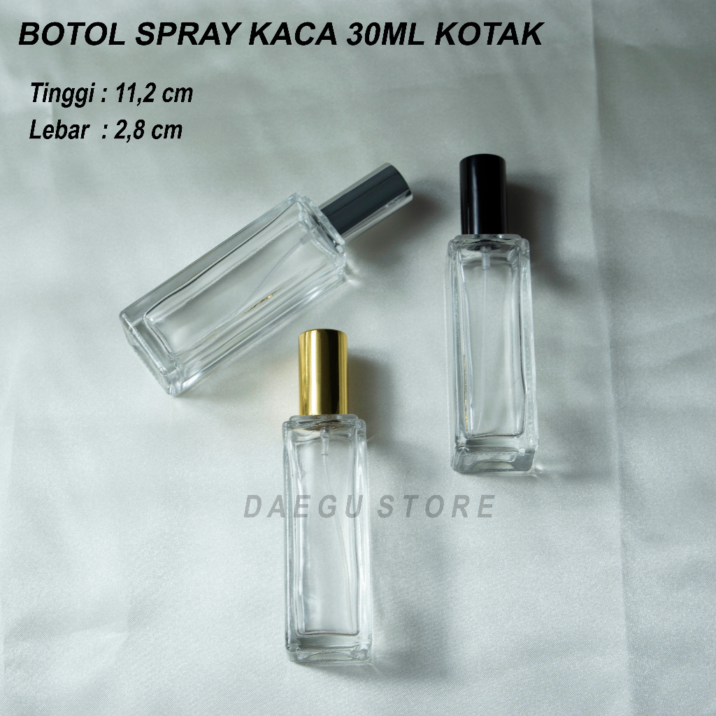 Botol Spray 30ml Kaca Kotak Persegi Tebal - Refill Isi Ulang Parfum Travel Size Drat Ulir