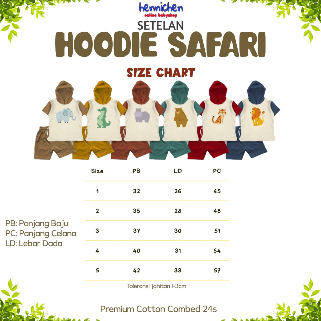 SETELAN ANAK HOODIE SAFARI SERIES SETELAN HOODIE ANAK JAKET ANAK UNISEX MOTIF LUCU 1-5 TAHUN PNP