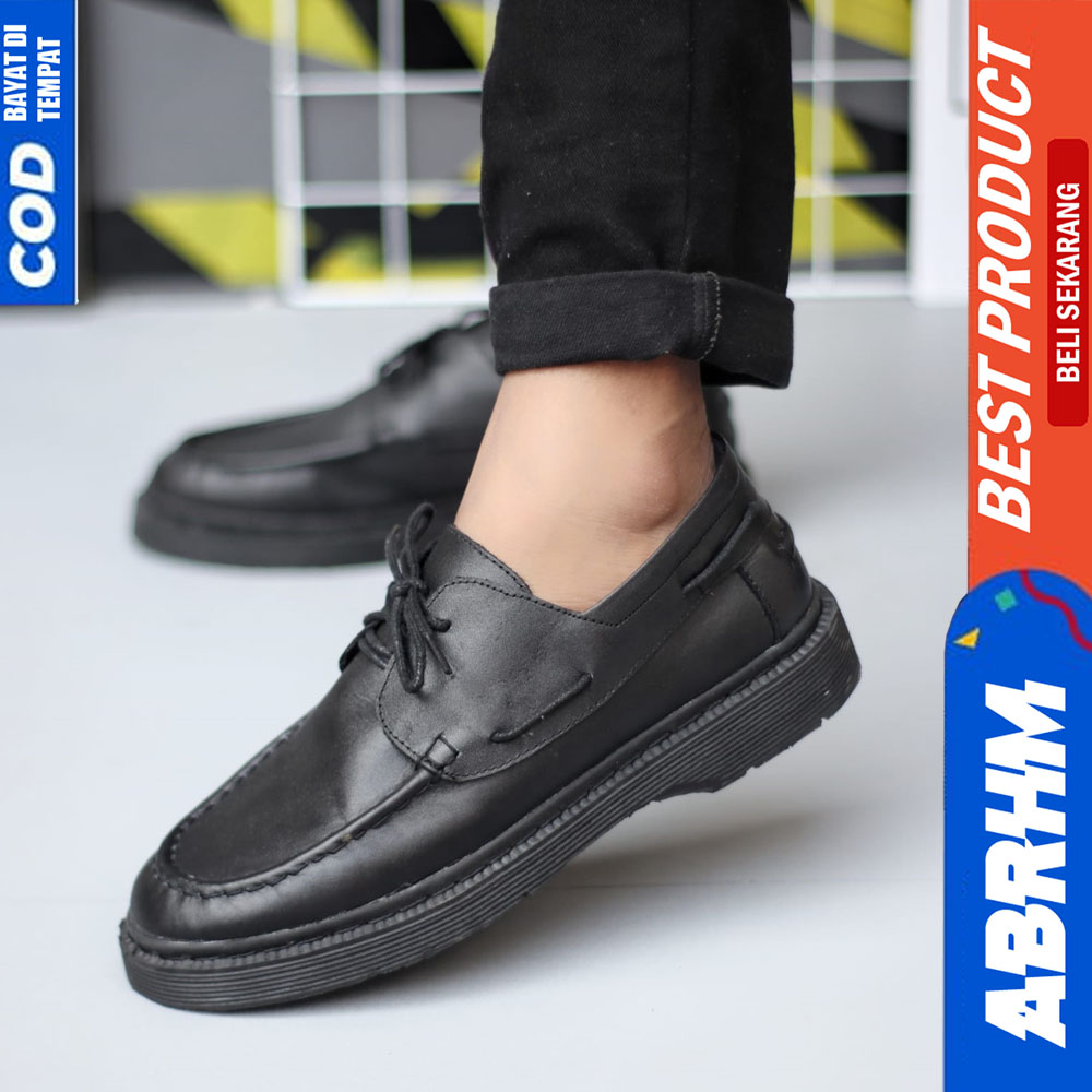 ABRHM Sepatu Formal Pantofel Kulit Asli Oxfrod Kerja Hitam Pria