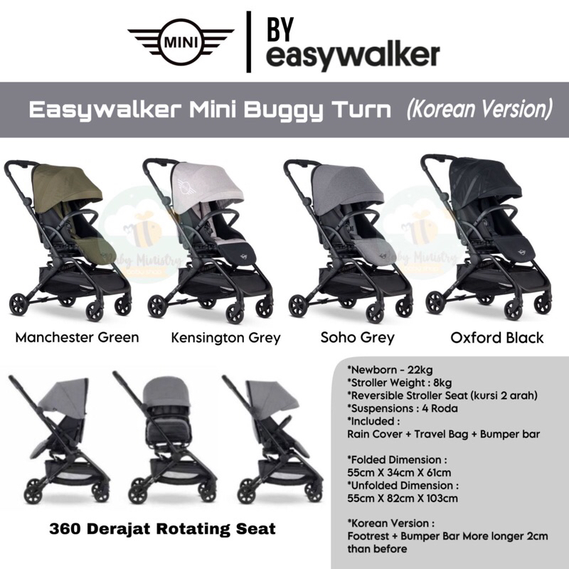 (BEST SELLER) EASYWALKER MINI BUGGY TURN STROLLER - STROLLER BAYI (Easy Walker) KOREAN VERSION / newborn stroller sampai 22kg / autofold / stroller travelling / original / compact / berputar 360 derajat / stroller 2 arah / hadap luar / hadap orangtua