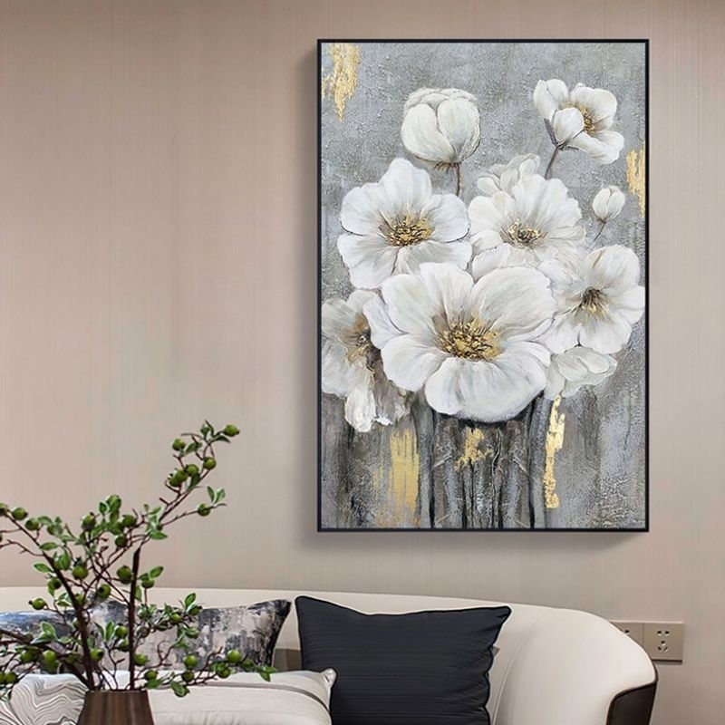 Bunga Peony Lukisan Kanvas Akrilik Pajangan Dinding Mewah