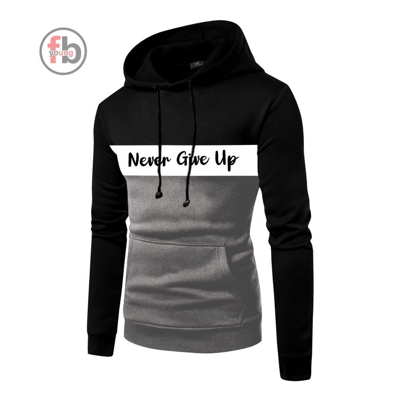 SWEATER KUPLUK KAOS NEVER GIVE UP LENGAN PANJANG KOMBINASI DEPAN/BELAKANG