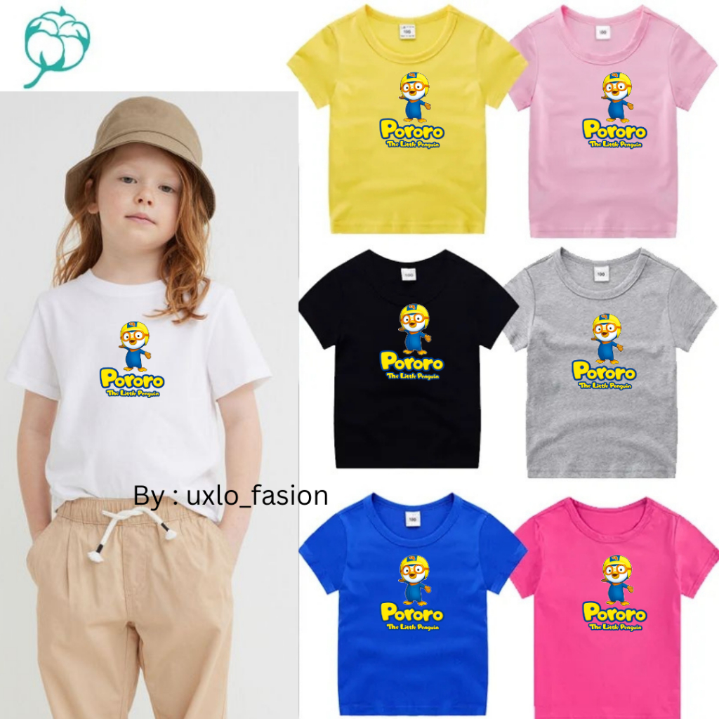 BAJU KAOS PORORO ANAK CEWE COWO MURAH UNISEX UMUR 2 SAMPAI 9 TAHUN UXLO FASHION