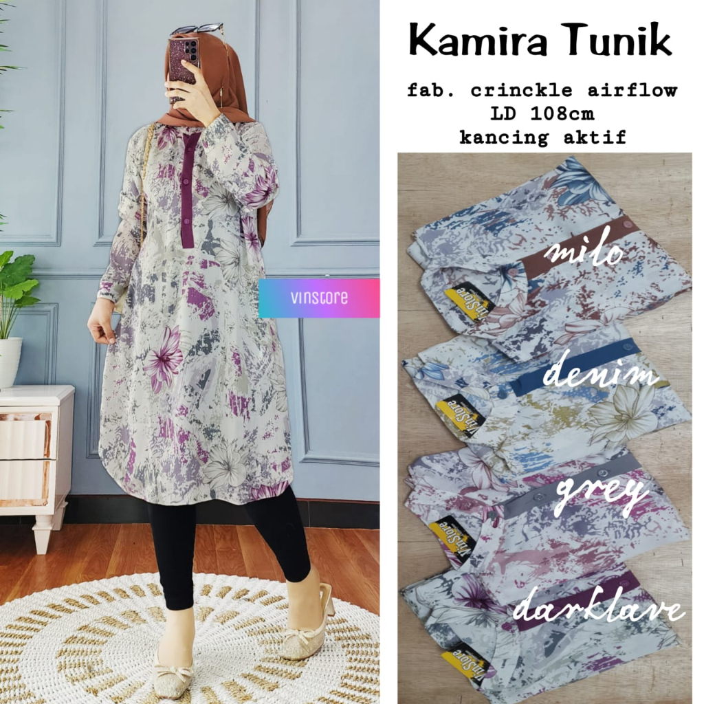 KAMIRA TUNIK BY VINSTORE / TUNIK CRINCLE PRINTING TERBARU BEST SELLER