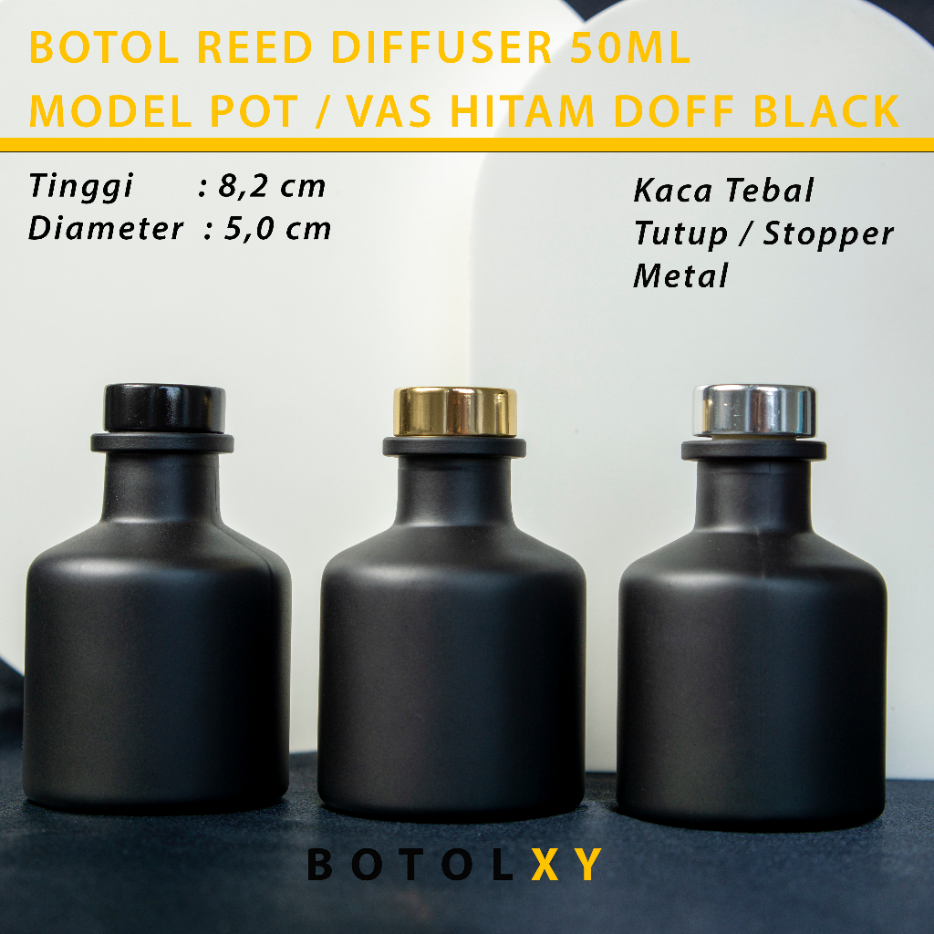 Botol Reed Diffuser 50ml - Vas Belly Pot Hitam Doff Black Matte Aromatherapy Pengharum Ruangan