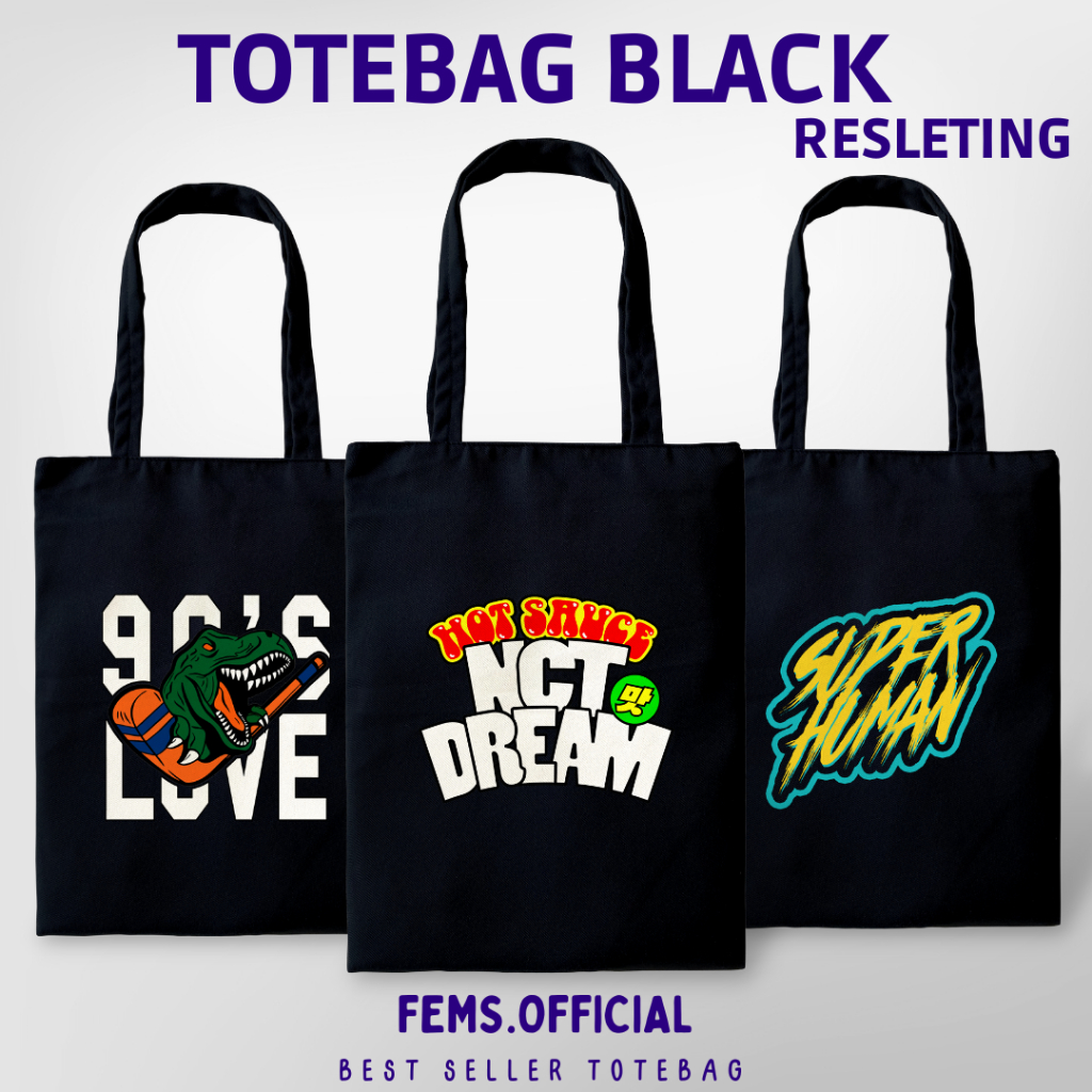 Tote bag Kanvas Twill Hitam Kpop NCT Totebag NCT 127 Tutup Resleting