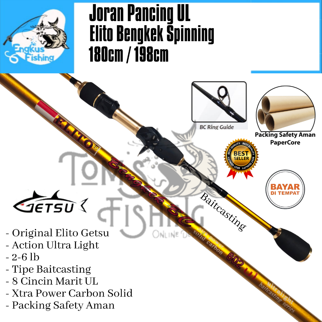 Joran Pancing BC UL Getsu Bengkek 180cm /  198cm Baitcasting (2-6LB) Carbon Solid Murah - Engkus Fishing