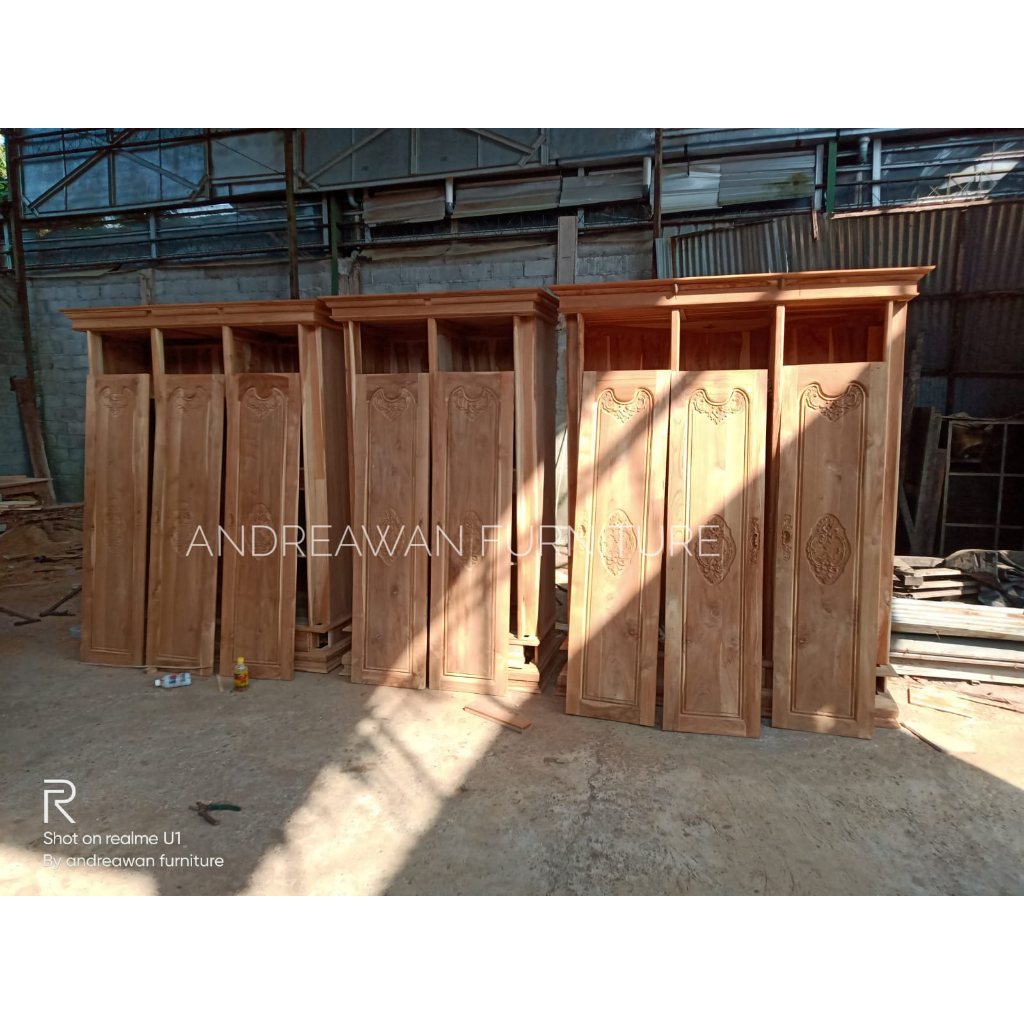 Lemari pakaian termurah 2 pintu model peluru - lemari jati stok mentahan belum finishing