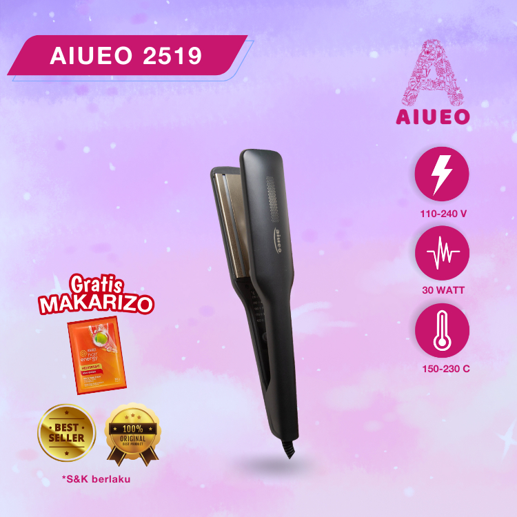 [GARANSI 18BLN] • Catokan Curly Hair Straightener AIUEO 2519 - Alat Catok 2in1 Meluruskan dan Keriting Blow Infrared Warna Hitam