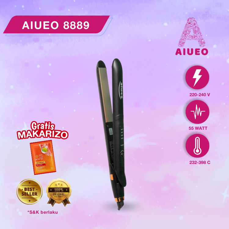 [GARANSI 18BLN] • Catokan Rambut Curly Hair Straightener AIUEO 8889 2in1 | Alat Catok Meluruskan dan Keriting  Rambut Recomended