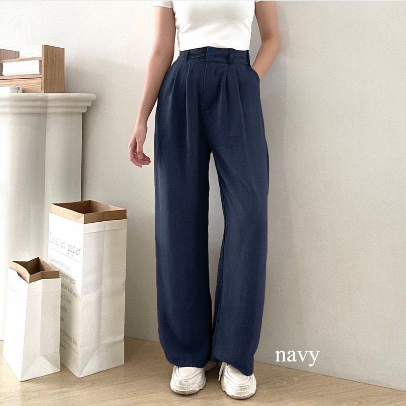 Lexy Cullote Pants Celana Kulot Highwaist Loose Pants Crinkle