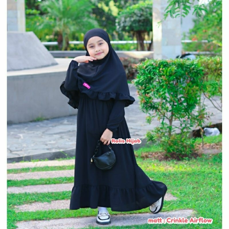 GAMIS POLOS ANAK PEREMPUAN GAMIS CRINKLE GAMIS HITAM