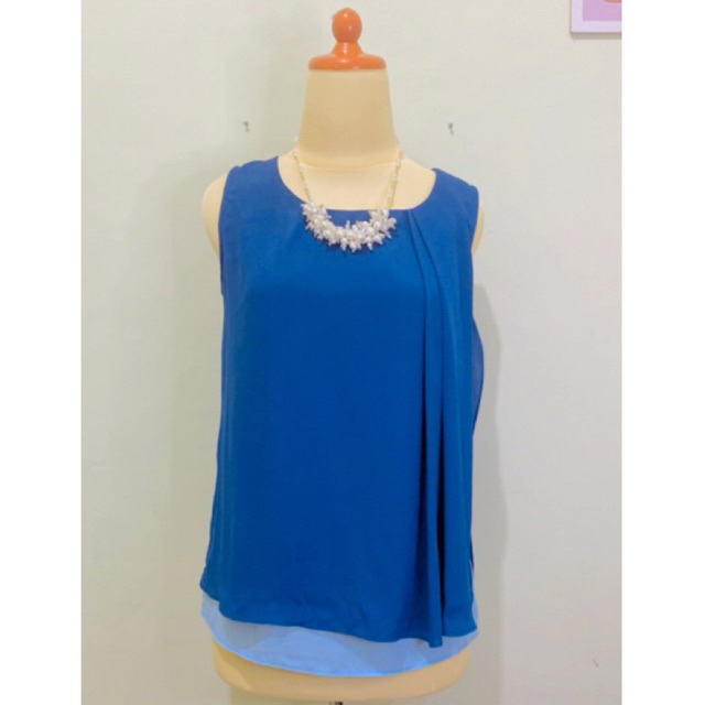 Atasan Blouse blus wanita Kemeja Kutung inner blazer bahan siffon polyester untuk kerja kantor motif