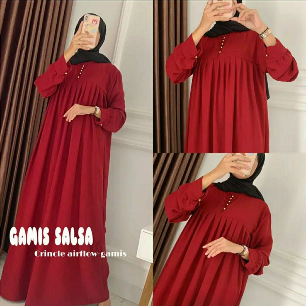 Salsa Gamis Kancing Busui Friendly Crinkle Airflow Dress Ld 110 Cm Kekinian Baju Muslim Wanita Terbaru