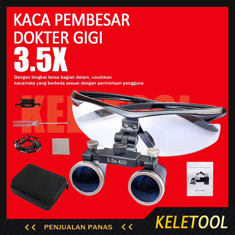 KELETOOL 3.5X Portabel Dental Loupes Kaca Pembesar Dokter Gigi Optik Untuk Pemeriksaan Dental Endo K