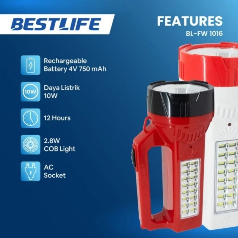 Senter Tangan Led 10 Watt Besar Charge Lampu Senter BestLife FW1016