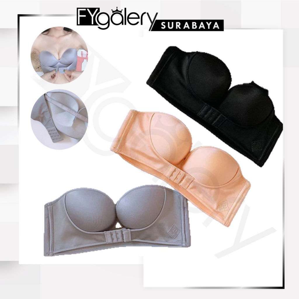 FYGALERYSURABAYA BRA529 Bra Tanpa Kawat Pengait Depan Pakaian Dalam Wanita Tanpa Tali Bandeau Push Up