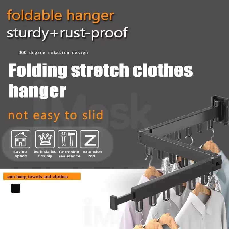 Folding Clothes Hanger Wall Mount Retractable Cloth Drying Rack