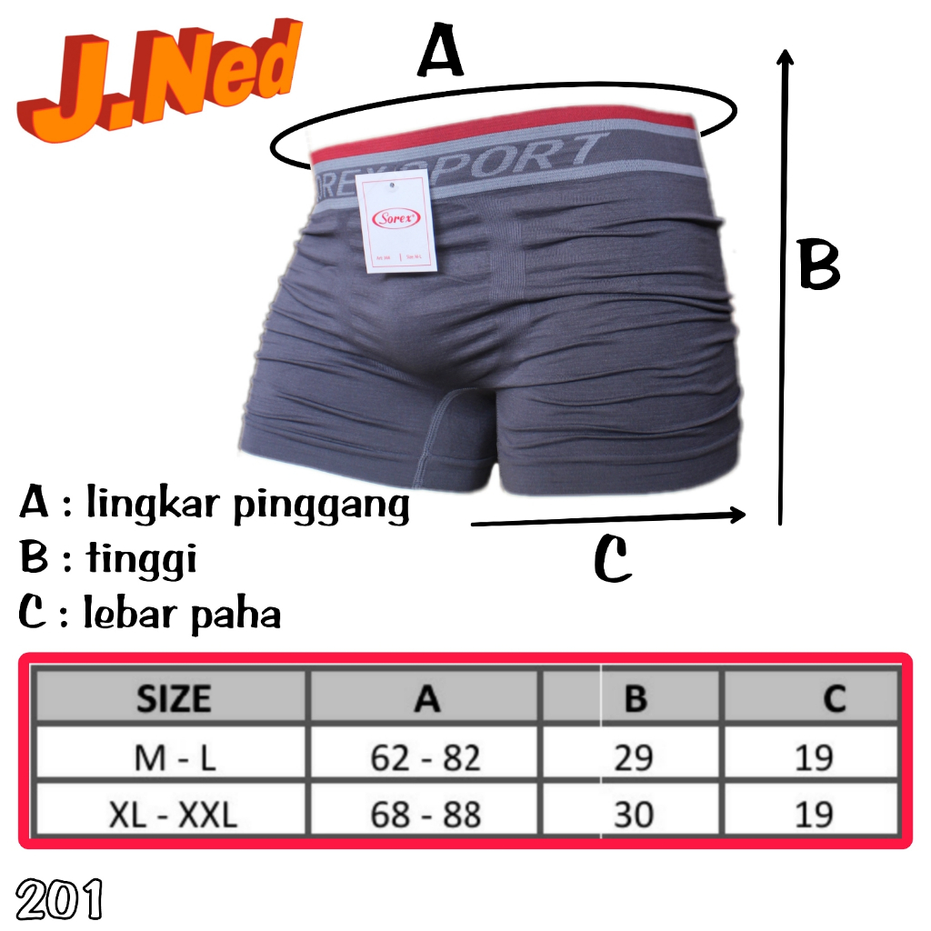 J201D ( HARGA 2 PCS ) CELANA DALAM PRIA BOXER SOREX SIZE M - XXL