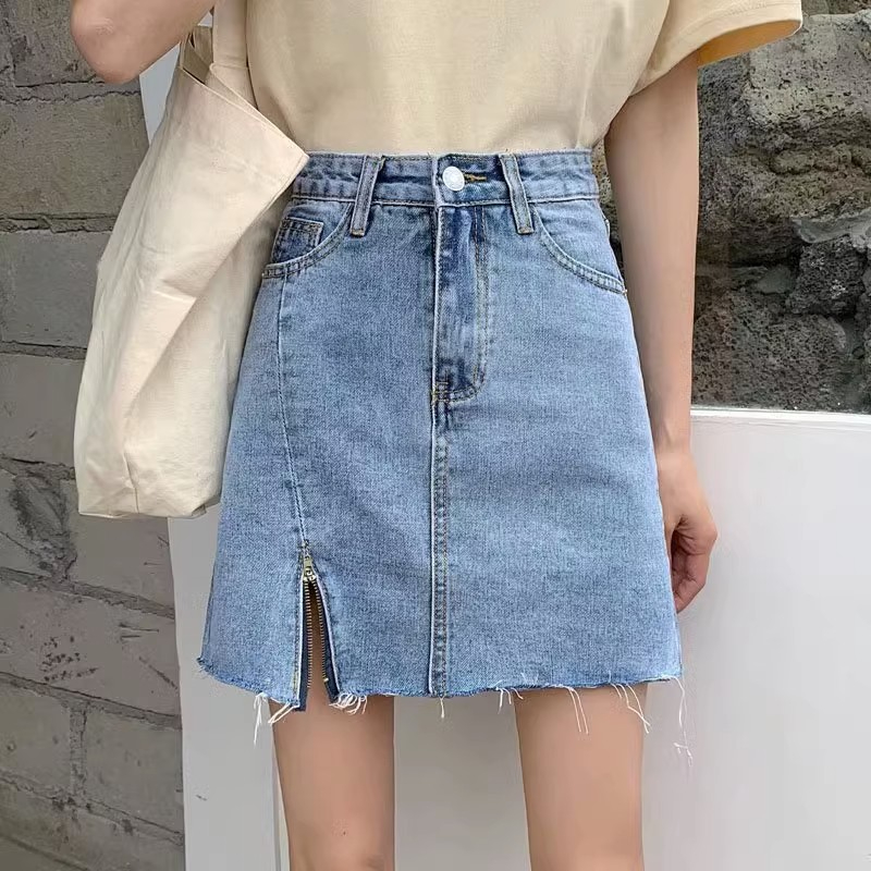 Denim Skirt Rok jeans pendek Fashion Korea Style Rok Musim Panas Pinggang Tinggi rok a line short skirt ootd 2023
