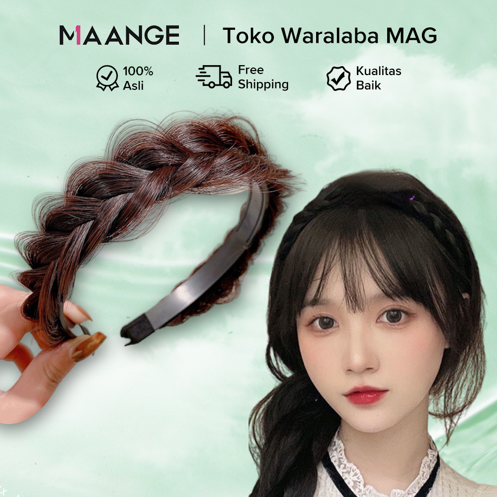 MAANGE Rambut Poni Palsu Extension Model Kepang Ganda Tahan Panas Untuk Rambut Poni Palsu Wanita 1286