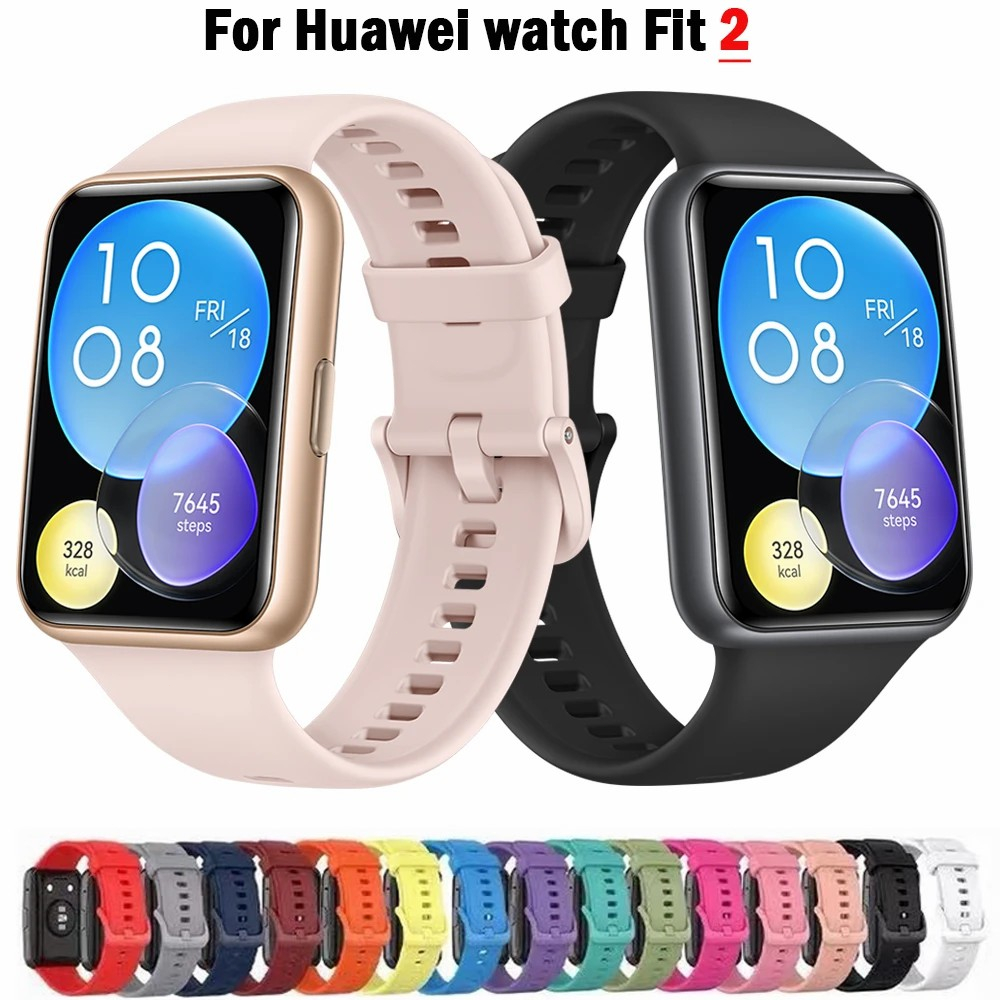 Tali✅Huawei Watch Fit 2 Silicone Strap Tali Jam Rubber Karet Silikon strap Accessories Replacement Wristband Correa Bracelet Huawei Watch fit2 strap