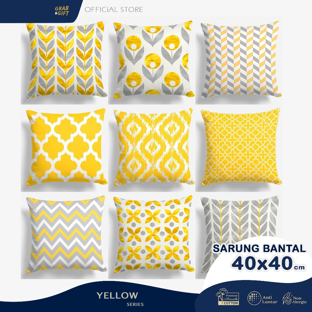 SARUNG Bantal Sofa Print Motif Abstrak Kuning Yellow Putih 40x40 cm